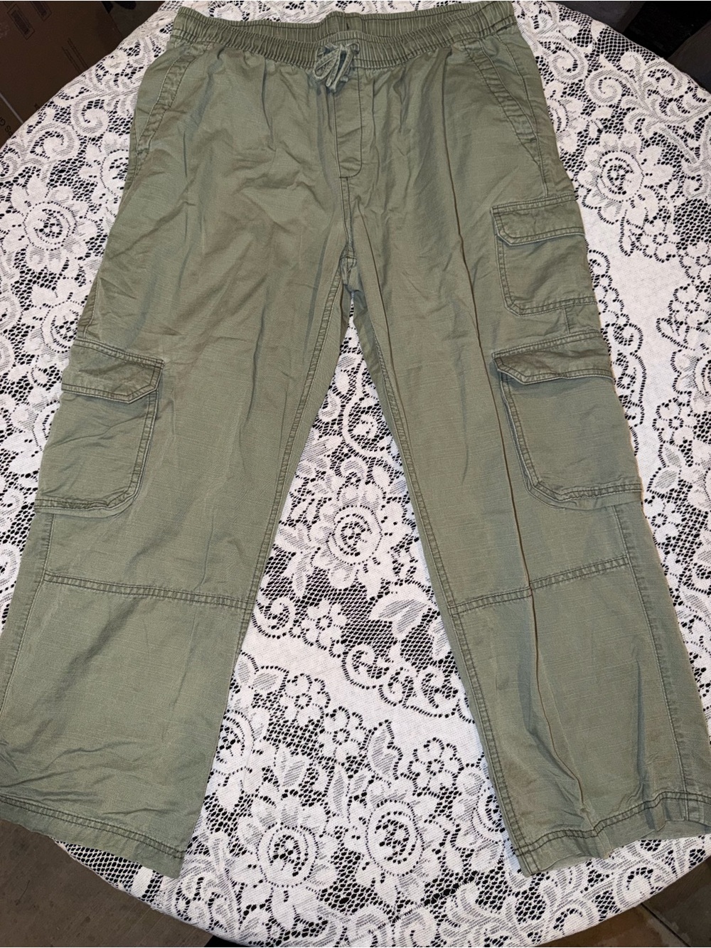Womens Cargo Drawstring Pants in Olive Green